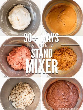 the steps to make a stand mixer with different ingredients in bowls and on top of each other