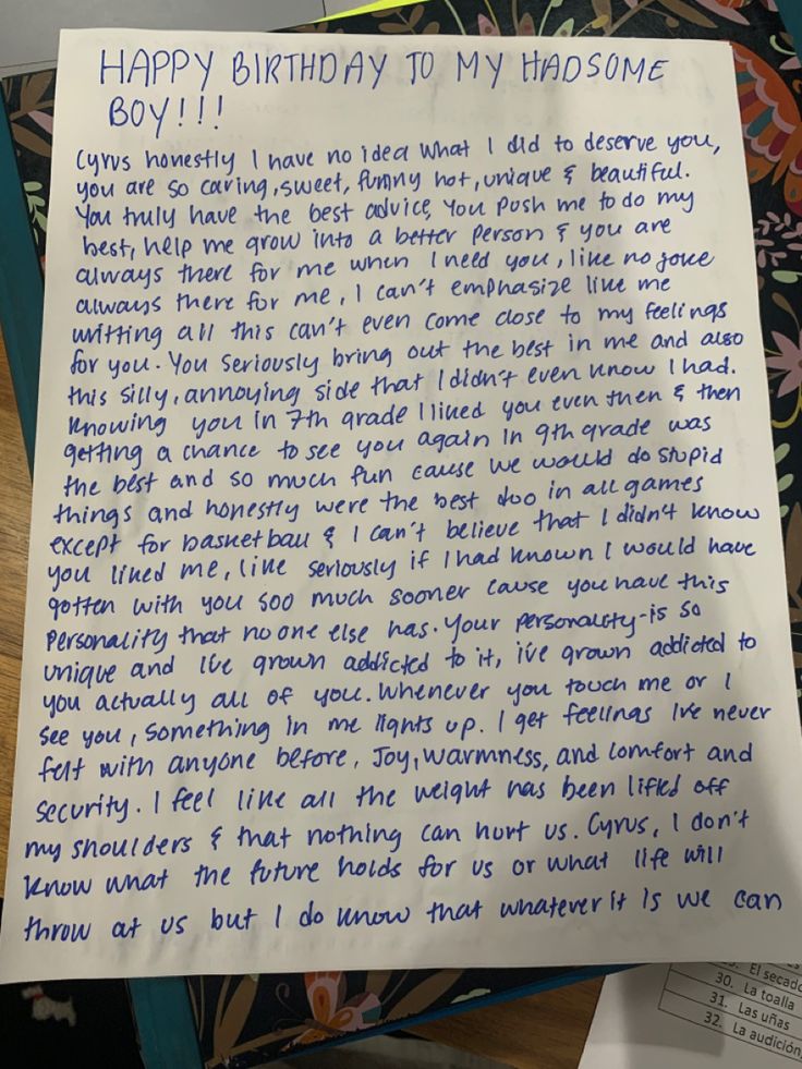 a handwritten birthday letter to my handsome husband from his mother, who is also missing her son