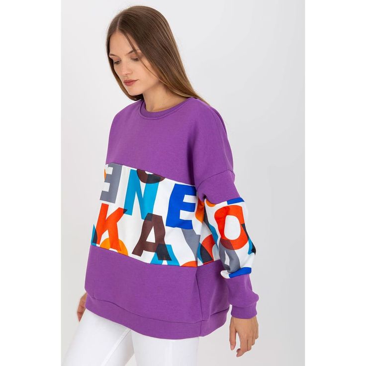 Women's sweatshirt with long sleeves and a round neckline. Cotton 72 % Spandex 6 % Polyester 22 % Size Chest L/XL 91-96 cm S/M 82-86 cm Trendy Purple Sweatshirt With Ribbed Cuffs, Purple Crew Neck Sweatshirt For Spring, Purple Crew Neck Tops With Ribbed Cuffs, Purple Crew Neck Top With Ribbed Cuffs, Purple Stretch Crew Neck Top, Spring Purple Crew Neck Sweatshirt, Purple Long Sleeve Sweatshirt For Spring, Purple Winter Sweatshirt, Trendy Purple Sweatshirt For Winter