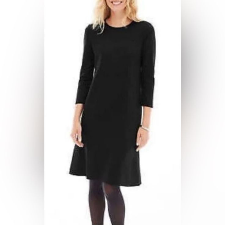 J.Jill Women's Ruffle Bottom 3/4 Sleeve Ponte Knit Shift Dress Black Size Medium Brand: J.Jill Department: Womens Color: Black Size: Medium Style: Shift Type: Dress Closure: Pullover With One Button Closure At The Back Of The Neckline Material: 70% Viscose, 24% Nylon, 6% Spandex Pattern: Solid Condition: Excellent Condition Nwt Features: - Ponte Fabric - Round Neck - Stretch - All Season - Comfort - Round Neck With One Button Closure At The Back Of The Neck - Machine Washable Approximate Measure Winter Workwear Dresses With 3/4 Sleeves, Black 3/4 Length Dresses For Fall, Casual Black Dress 3/4 Length, Casual Black 3/4 Length Dress, Casual Black Dress With 3/4 Length, Susan After 60, Black Shift Dress, Ponte Fabric, Red Dress Women