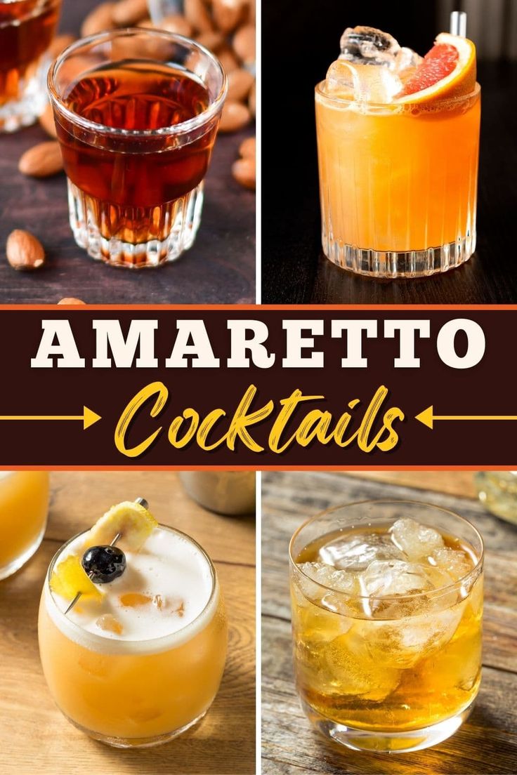 several different types of cocktails with the words amarretto cocktails