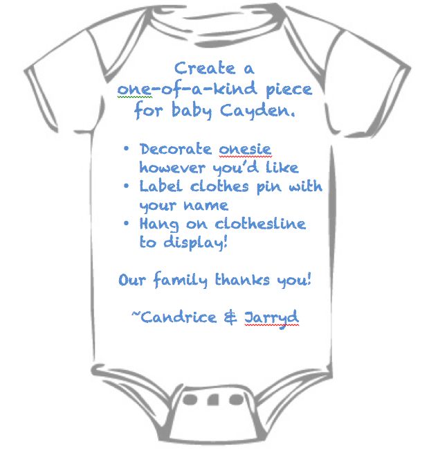 a baby bodysuit with the words create a one - off - kind piece for baby cayde