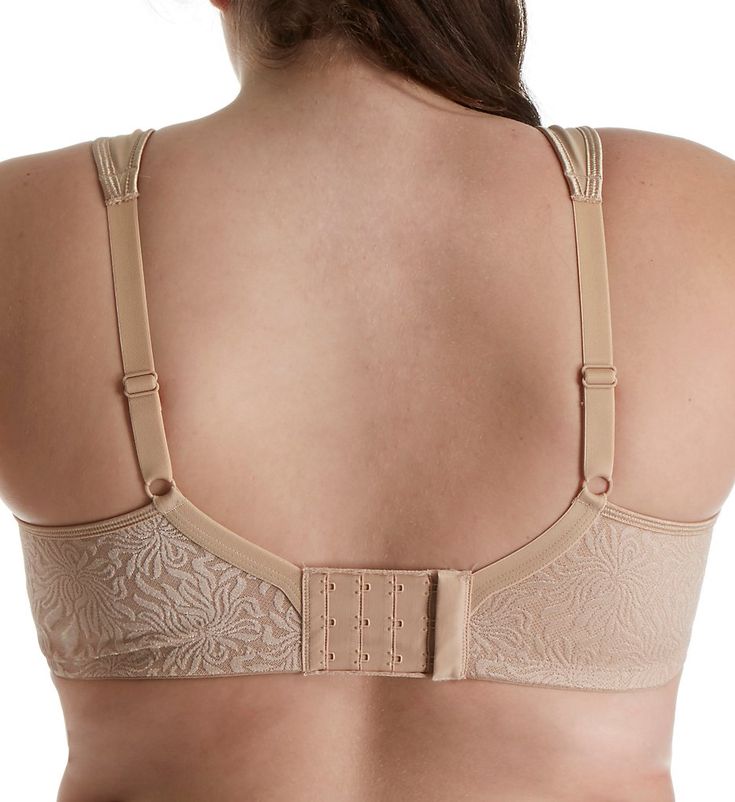 This wireless bra offers smoothing support with seamless styling. Wireless, molded, lined, unpadded cups support and shape the breasts. Seamless cups have side support panels for extra lift and centering. Cool Dri two-ply fabric in the cups keeps you cool and dry. Floral jacquard sides and back are seamless, and smooth any bulges or ripples for a smooth look under clothes. Wide, padded center-pull comfort straps adjust in the back with plastic hardware. Hook count varies by size. See our Size Ch Full Coverage Shaping Nursing Bra With Padded Cups, Shaping Full Coverage Nursing Bra With Padded Cups, Supportive Underwire Bra In Beige, Beige Full Cup Bra With Medium Bust Support, Supportive Full Coverage Bra With Padded Cups, Beige Underwire Bra With Moderate Coverage, Beige Seamless Full Cup Bra, Beige Underwire Nursing Bra With Medium Bust Support, Beige Seamless Underwire Nursing Bra