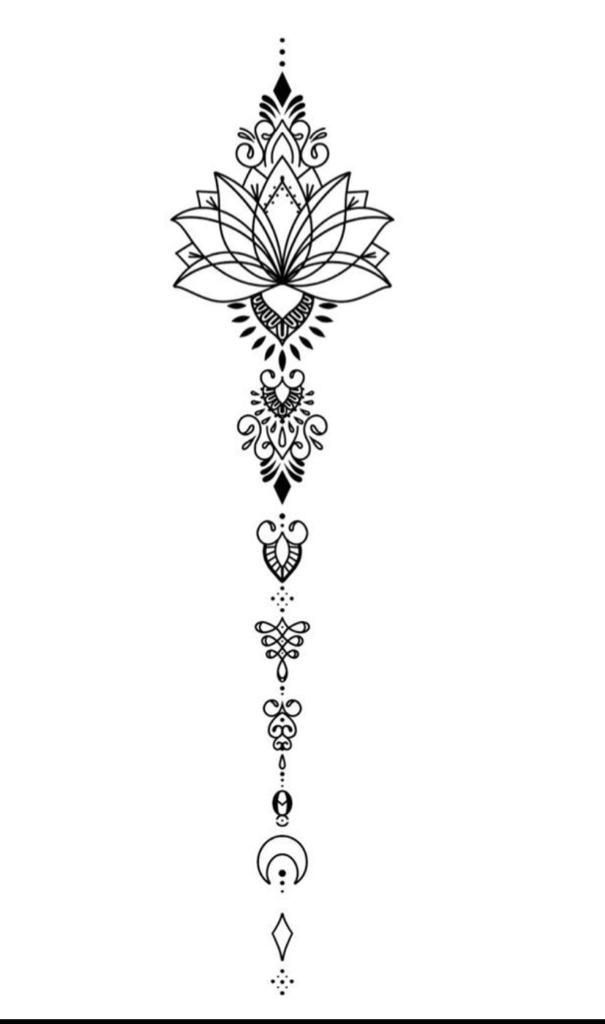 a black and white drawing of a flower with many different designs on the bottom half