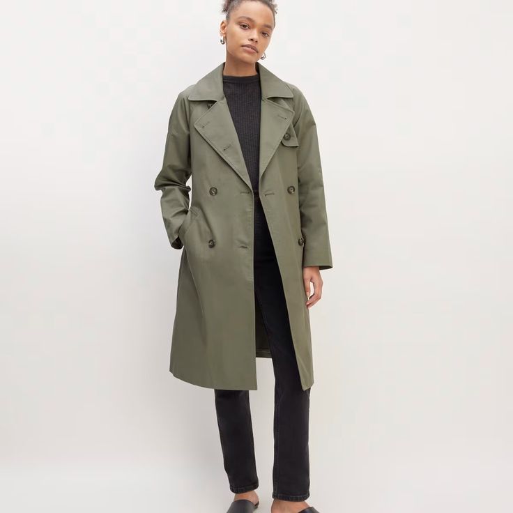 The Cotton Modern Trench Coat Pewter Green – Everlane Modern Trench Coat, Pewter Green, Cotton On, Raglan Sleeve, Double Breasted, Trench Coat, Green