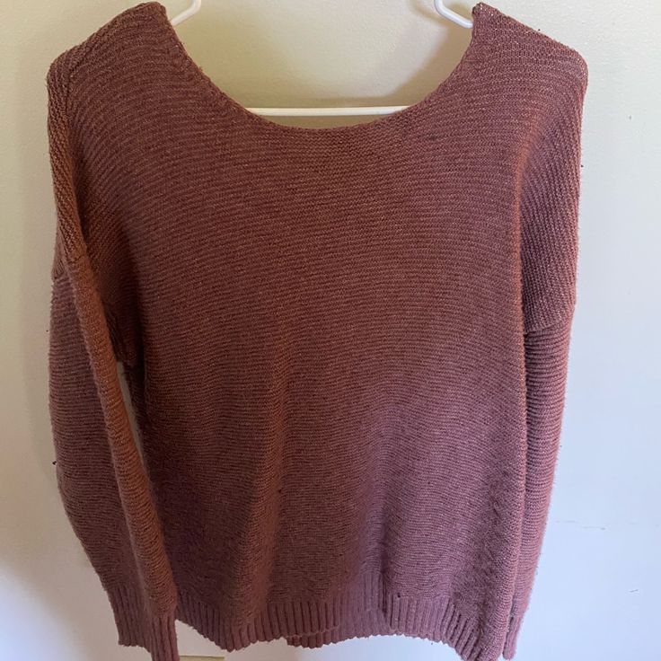 Nwot American Eagle Crossback Sweater. So Cute And It Can Be Worn With The Crossing In The Front Or The Back. The Color Is Underwhelming So It Is Perfect For Fall Or Layering. Never Worn, Perfect Condition. Smoke Free Home Reasonable Offers Always Considered Casual Lavender Knit Tops, Mauve Long Sleeve Tops For Winter, Purple Soft Knit Crew Neck Top, Mauve Long Sleeve Sweater For Fall, Casual Mauve Winter Tops, American Eagle Jeggings, Orange Sweaters, American Eagle Sweater, Chunky Knits Sweater