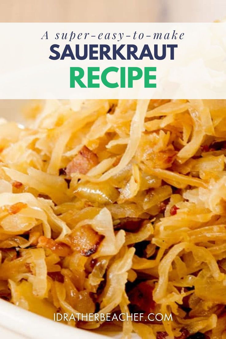 sauerkraut recipe in a white bowl with text overlay