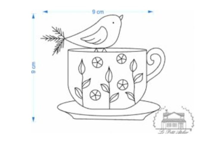 a drawing of a bird sitting on top of a cup