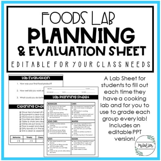 the food lab plan and evaluation sheet for students to learn how to use it