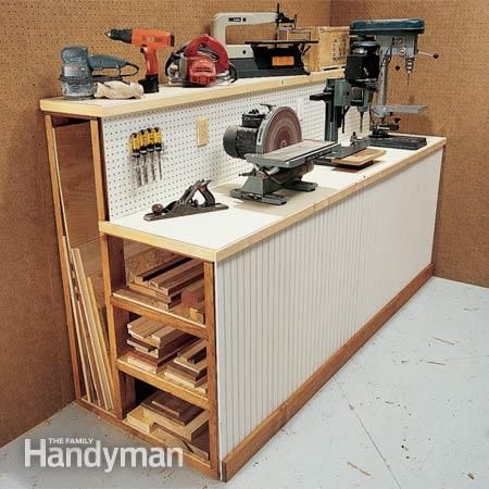 a workbench with many tools on it