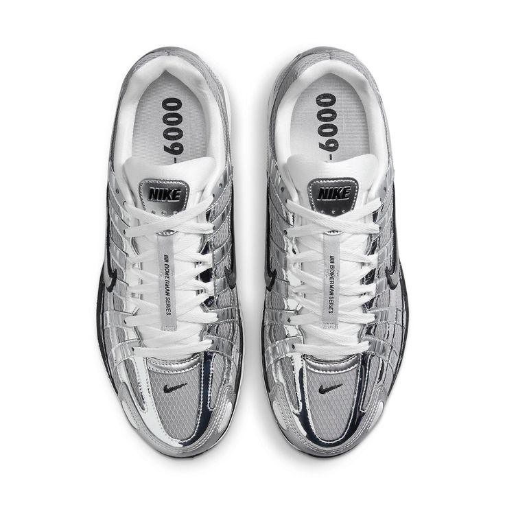 The Nike P-6000 'Metallic Silver' draws inspiration from the 2006 Air Pegasus, infusing it with futuristic flair. Its breathable metallic fabric upper features both vertical and horizontal overlays in chrome synthetic leather, creating a glistening effect. The silver side-panel Nike swoosh is outlined in black embroidery, complementing the black foxing and Nike branding on the tongue tag and heel tab. White laces match the tongue, sock liner, and insole, adorned with P-6000 branding. The comfort P 6000, Vans Top, Clarks Wallabees, Nike Retro, Adidas Campus, Nike Shox, Metallic Fabric, Nike Acg, Aarhus