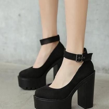 Black Ankle Strap High Heels Shoes on Luulla Strap High Heels, Knee High Boots Flat, Black Platform Heels, Ankle Strap High Heels, High Heels Shoes, Footwear Collection, Boot Pumps, Flat Boots, Heeled Loafers