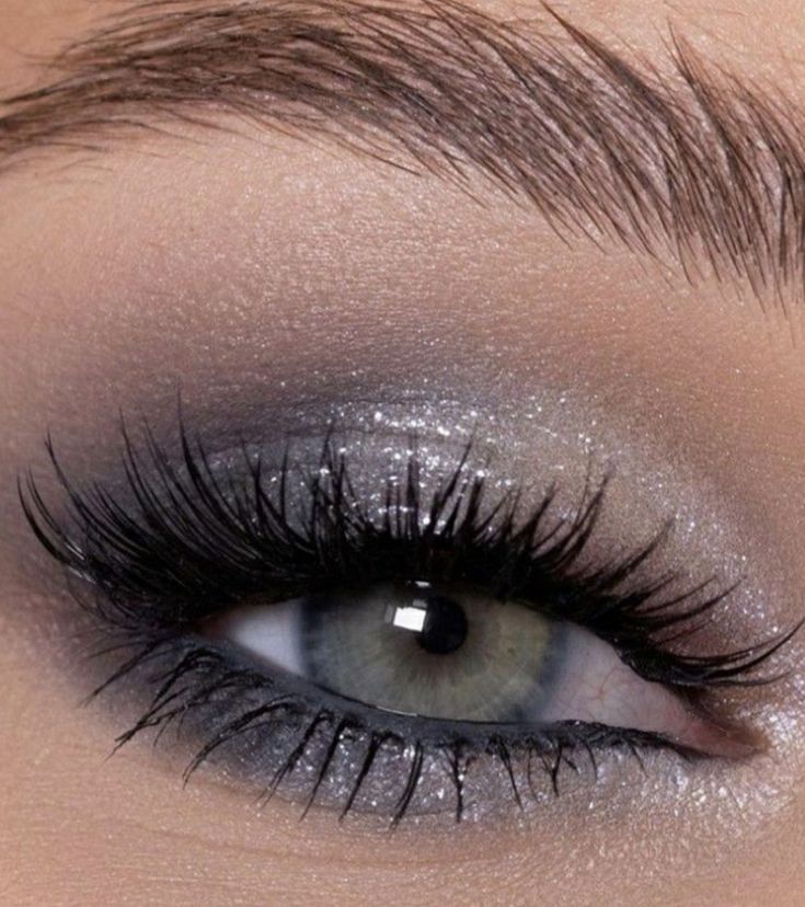 Smokey Eye Makeup For Blue Green Eyes, Wedding Makeup Grey Eyeshadow, Silver Eye Makeup Green Eyes, Homecoming Eye Makeup Black Dress, Make Up For Dark Blue Outfit, Natural Eyeshadow Looks Step By Step Blue Eyes, Nye Silver Makeup, Light Grey Smokey Eye Makeup, Silver Grey Eye Makeup