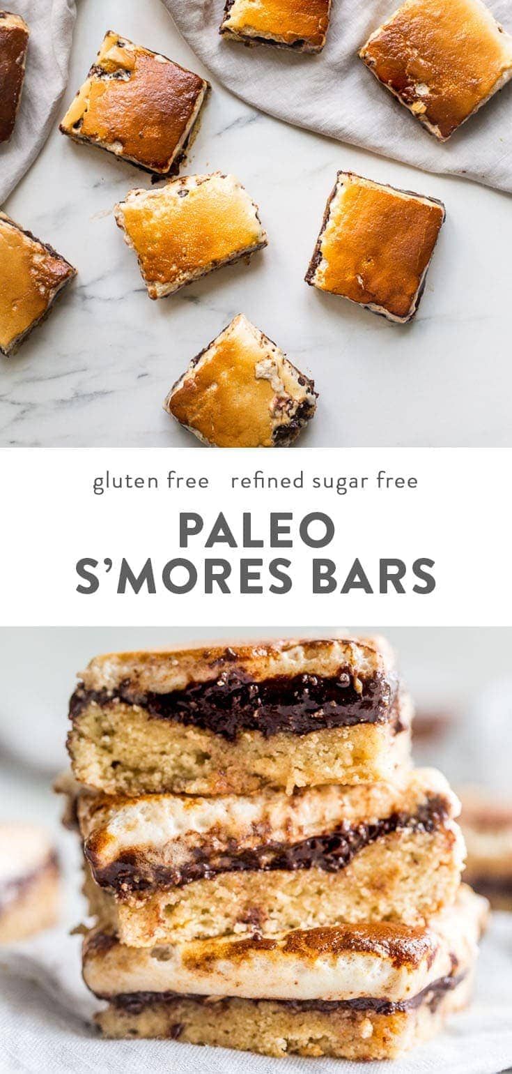 the recipe for paleo s'mores bars is shown in three different images