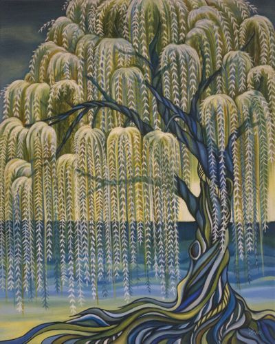 a painting of a tree with many branches