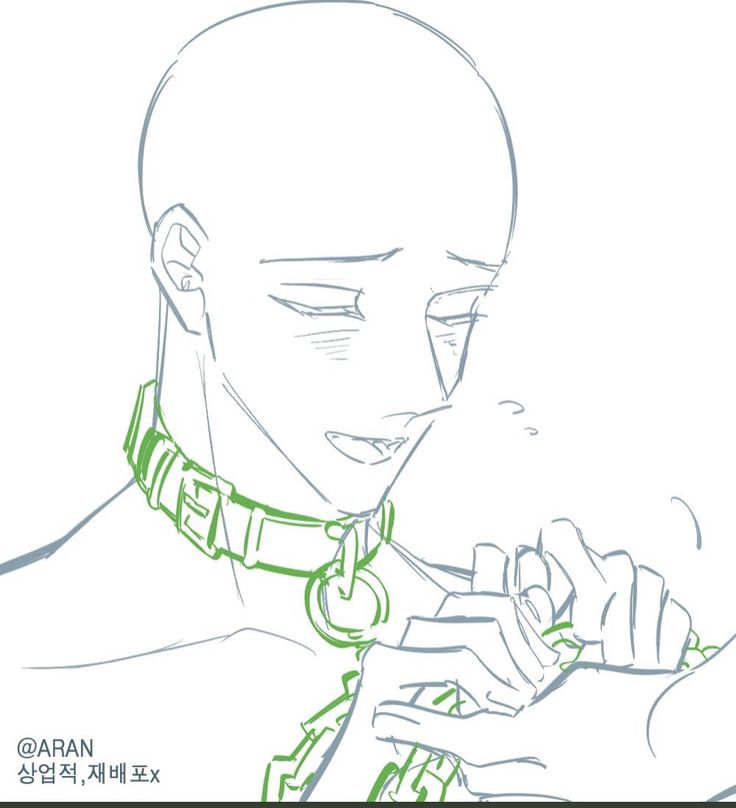 a drawing of a man wearing a green chain around his neck and looking down at his watch