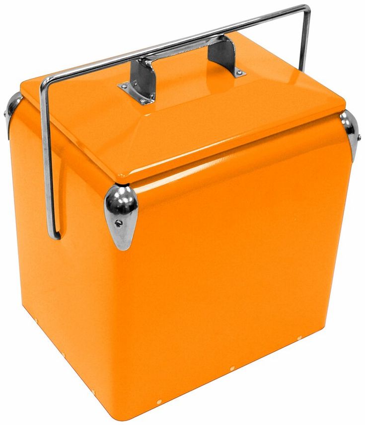 an orange ice chest with two handles on the front and one handle on the back