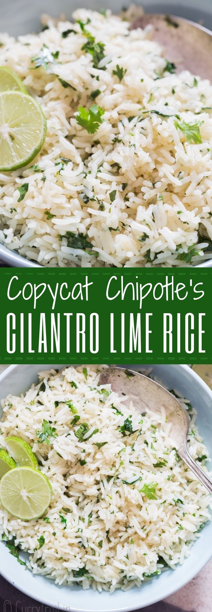 two plates filled with rice and limes on top of each other next to the words copycat chipotie's gilanto lime rice