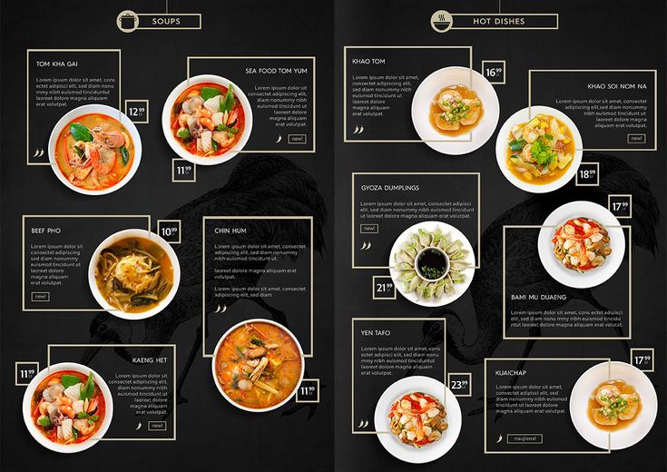 the menu is designed to look like it has many different types of food on it