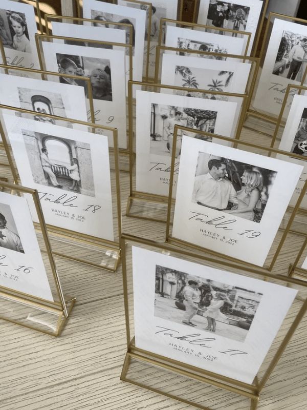 many framed photos are on display together