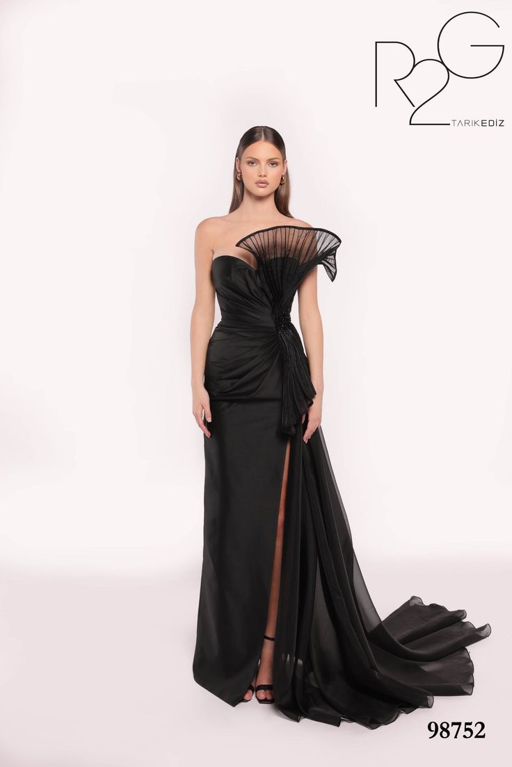 Tarik Ediz 98752 | NorasBridalBoutiqueNY Couture Floor-length Evening Dress For Party, Couture Floor-length Party Gown, Couture Gown With Fitted Bodice For Evening, Couture Evening Gown With Fitted Bodice, Luxury Fitted Long Evening Dress, Couture Gown With Fitted Bodice For Party, Couture Party Gown With Fitted Bodice, Couture Party Dress With Sweep Train, Luxury Satin Party Gown