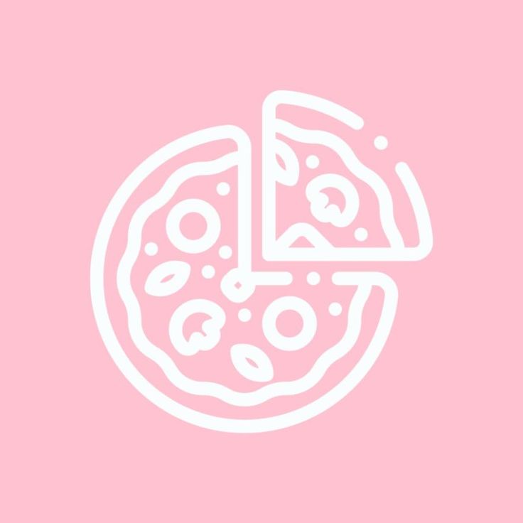 a pink background with a white outline of a pizza on it's side and the letter d in the middle