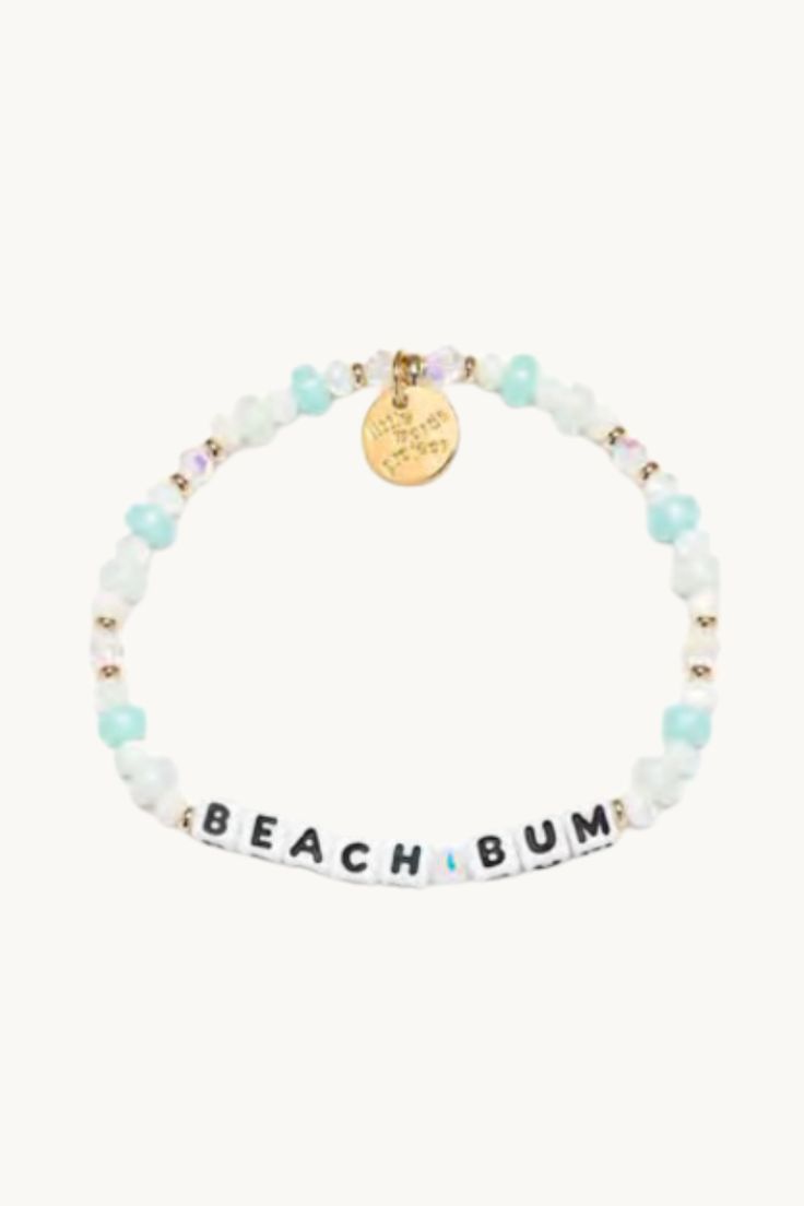 LITTLE WORDS PROJECT BEACH BUM BRACELET Light Blue Bohemian Beaded Bracelets For Beach, Light Blue Round Bead Bracelets For Beach, Light Blue Round Beaded Bracelets For Beach, Gold Beaded Bracelets For Beach Season, Light Blue Beaded Bracelets For Summer, Gold Beaded Bracelets With Letter Beads For Vacation, Beach Season Tiny Beads Bracelets, Light Blue Beach Jewelry With Tiny Beads, Turquoise Stretch Bracelet With Tiny Beads For Beach