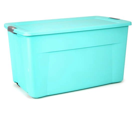 a large blue storage box on a white background