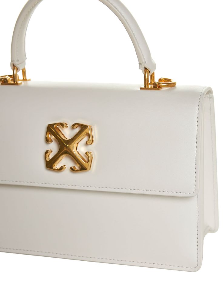 Outside: 100% Leather Lining: 56% Polyurethane, 44% Polyester White Formal Flap Bag With Branded Hardware, Formal White Flap Bag With Branded Hardware, White Classic Calf Leather Bag, Classic White Calf Leather Bag, Classic White Flap Bag With Branded Hardware, White Calf Leather Shoulder Bag With Double Handle, White Luxury Flap Bag With Gold-tone Hardware, High-end White Shoulder Flap Bag, White Calf Leather Bag For Formal Occasions