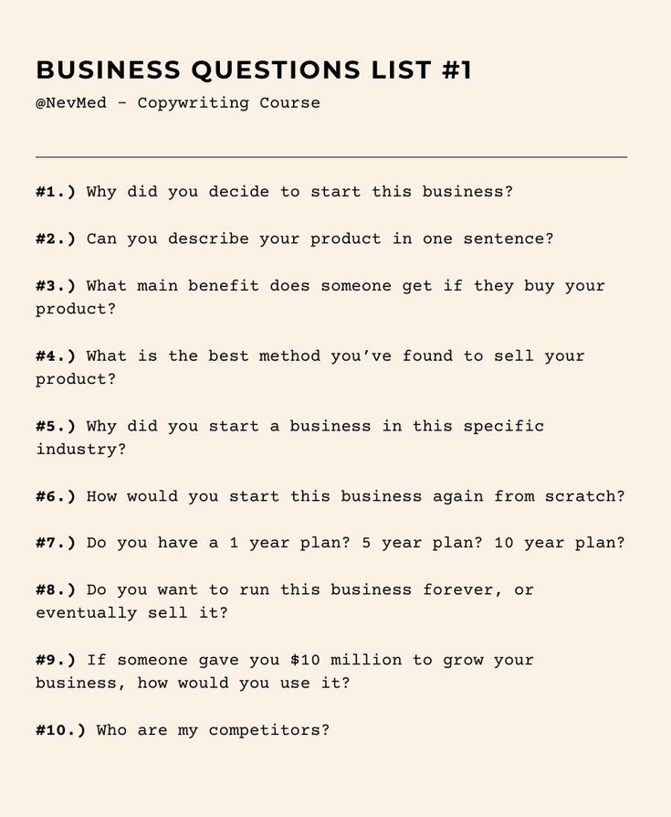 the business questions list is shown here