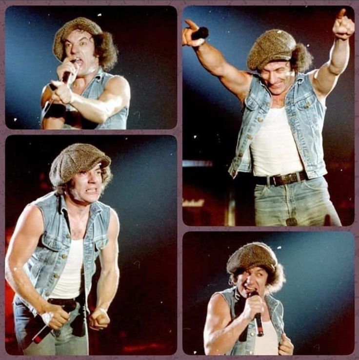 a collage of photos of a man with a hat on and holding a microphone