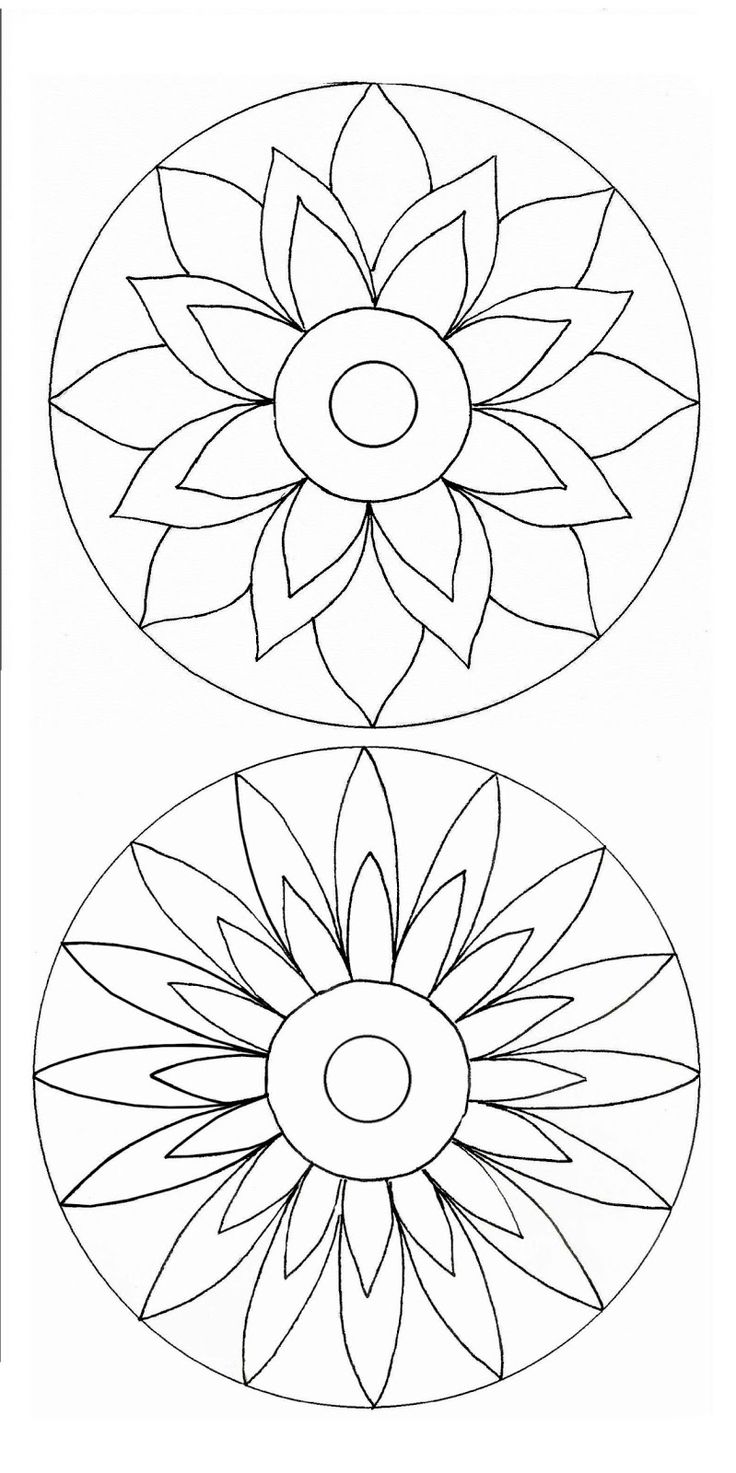 two circles with flowers on them, one is drawn in black and the other has white lines