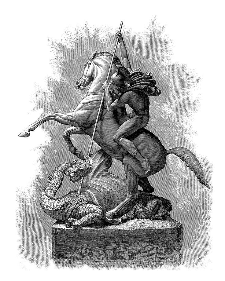 St. George and the Dragon – J. E. Boehm, Hungarian by descent and Austrian by birth and education, became one of the foremost sculptors in Britain and one of the chief portraitists of the great and the good. He was born in Vienna, his father being Director of the Imperial Mint and possessor of a huge collection of fine art from the times of ancient Egypt onwards. Archangel Michael Tattoo, St Michael Tattoo, St George And The Dragon, Guardian Angel Tattoo, Saint George And The Dragon, Greek Tattoos, San Michele, Desenho Tattoo, On Horseback