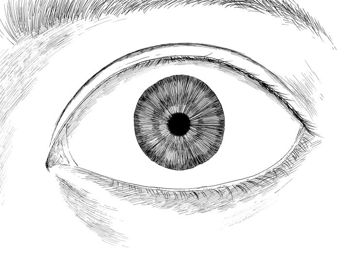 an eye drawn in black and white, with the iris partially closed to show the area where the iris is