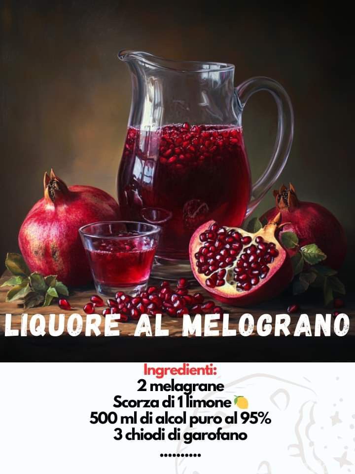 a glass pitcher filled with liquid next to pomegranate