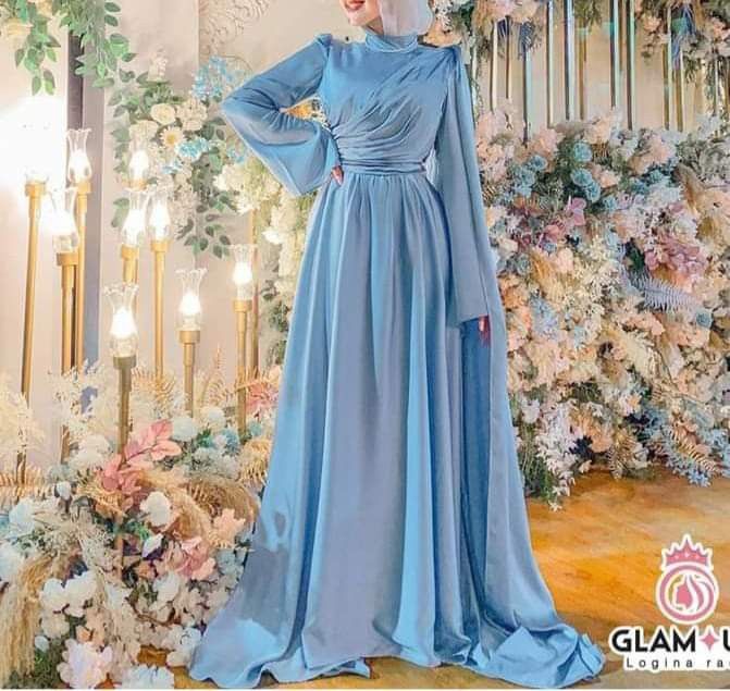 Dress Soiree, Hijabi Dresses, Hijab Dress Party, Muslimah Wedding Dress, Muslimah Wedding, Bride Dress Simple, Modest Dresses Fashion, Kebaya Muslim, Baby Blue Dresses