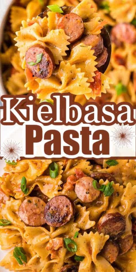 Bowtie pasta covered in a sauce with slices of kielbasa sausage. Smoked Sausage And Bow Tie Pasta, Kielbasa And Bowtie Pasta, Kielbasa Bowtie Pasta, Bow Tie Pasta And Sausage, Kielbasa And Bow Tie Pasta, Kielbasa Sausage Recipes Pasta, Bow Tie Pasta And Sausage Recipes, Bow Tie Sausage Pasta Recipes, Bow Tie Sausage Pasta