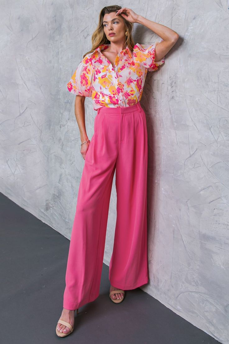 The Upscale Aura Woven Pants offer an elegant look with professional sophistication. Made with classic pleats, side pocket detailing and a wide leg opening, these trousers are perfect for any formal occasion. The solid woven design ensures maximum comfort and a timeless style. DetailsSelf : 100% Polyester Size & Fit- Model is 5`8" And Wearing Size Small- Measurements Taken From Size Small- Approx. Length: 45" Formal Summer Wide Leg Pants With Pockets, Formal Summer Wide Leg Pants, Elegant Wide Leg Pants For Semi-formal Spring Events, Elegant Semi-formal Wide Leg Pants For Spring, Wide Leg Pantsuit For Business Casual In Spring, High Waist Wide Leg Pants For Formal Spring Events, Summer Wide-leg Business Casual Dress Pants, Summer Business Casual Wide-leg Dress Pants, Formal High Waist Wide Leg Pants For Spring