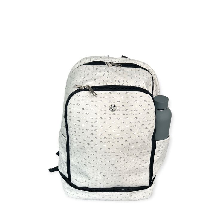 The GP Game-on backpack was designed for pickleball, tennis, and lifestyle. The game-on backpack is the perfect size to carry anywhere, the court, the gym, travel, etc. Our backpack comes GP keychain. Feel confident by staying organized and having everything you need from each pocket. Features Exterior Made of soft, durable, and waterproof PU leather Soft opening and high-quality hardware. Bottom shoe compartment. Up to size 12. Fits up to 4 paddles and 2 rackets. Interior Laptop padded compartm White Backpack For Back To School And Outdoor Activities, White Backpack For Outdoor Activities And School, Sporty White Backpack For Daily Use, White Sports Backpack For Back To School, White Backpack For Outdoor Activities, White Bag With Cell Phone Pocket For Outdoor Activities, White Bags With Cell Phone Pocket For Outdoor Activities, Sporty Everyday White Backpack, Sporty White Backpack For Everyday Use