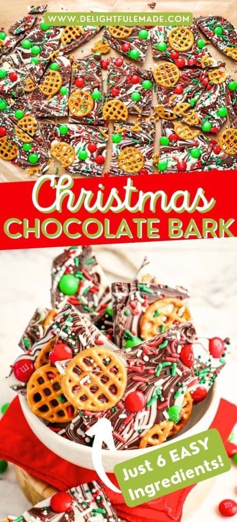 christmas chocolate bark with pretzels and candy canes