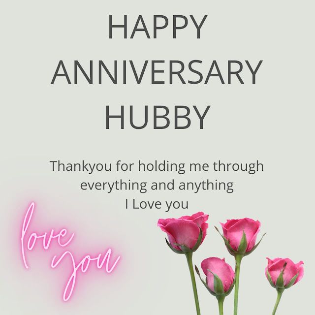 happy anniversary hubby card with pink roses and i love you message on white background