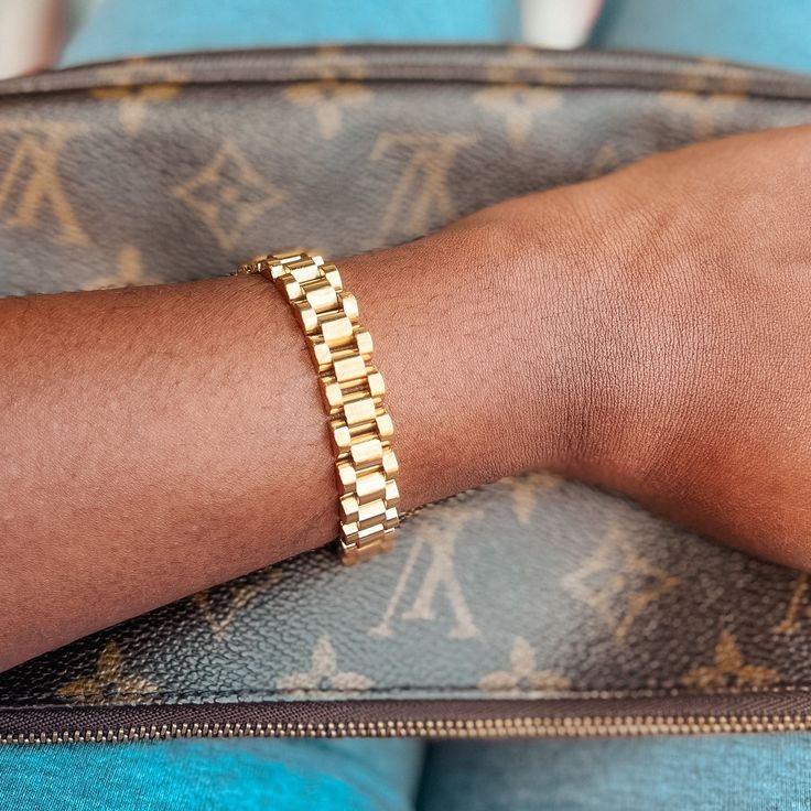 gold chain link watch style bracelet