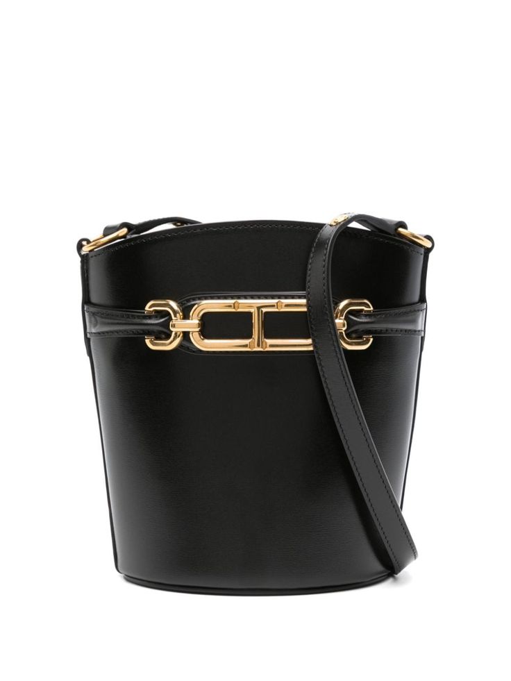 black calf leather adjustable shoulder strap gold-tone logo plaque main compartment internal logo patch canvas lining concealed magnetic fastening This piece comes complete with a protective dust bag. Tom Ford Bag, Shoulder Strap Bag, Leather Cap, Leather Bucket Bag, Leather Bucket, Small Bags, Shoulder Bag Women, Tom Ford, Womens Shoes Sneakers