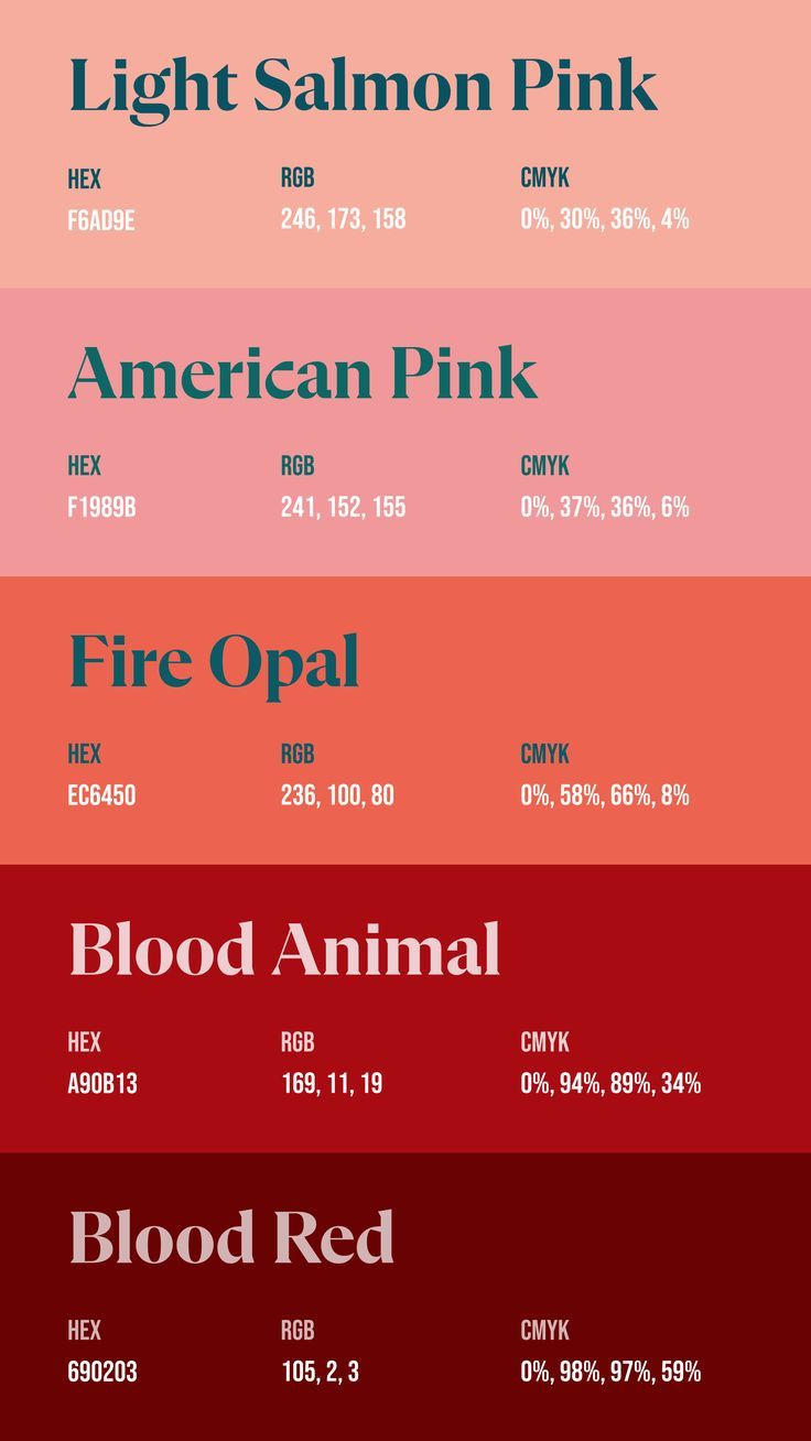 the color chart for blood red, pink, and blue