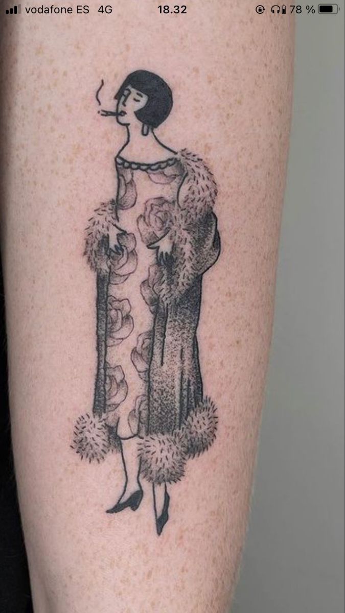 Flapper Tattoo 1920s, Roaring 20s Tattoo, 1920 Tattoo Ideas, 1960s Tattoos, Vintage Lady Tattoo, Cabaret Tattoo, Vintage Woman Tattoo, Showgirl Tattoo, 1930s Tattoo