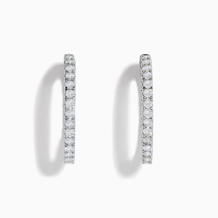 Effy Pave Classica 14K White Gold 1" Diamond Inside-Out Hoop Earrings 1.96 TCW Formal Sterling Silver Hoop Earrings With Halo, Sterling Silver Halo Hoop Earrings For Formal Events, Sterling Silver Halo Hoop Earrings For Formal Occasions, Classic Halo Hoop Earrings, Timeless Oval White Gold Hoop Earrings, Timeless Hoop Huggie Earrings For Anniversary, Classic Halo Hoop Earrings In Diamond White, Diamond Halo Hoop Earrings In Fine Jewelry Style, Luxury White Gold Small Hoop Earrings