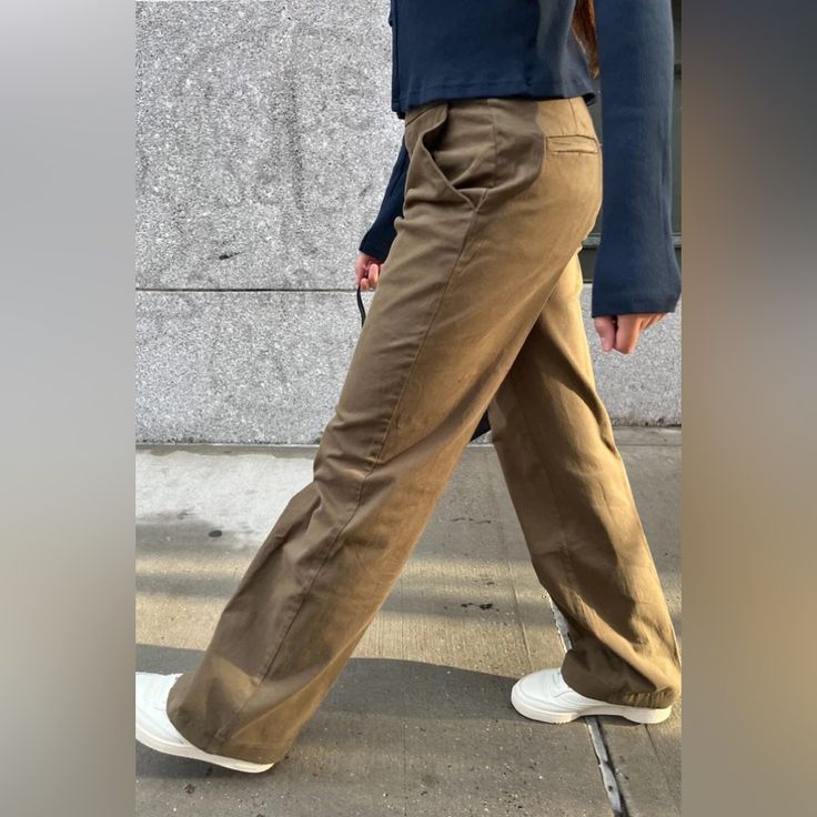 Relaxed Fit, Trouser Pants With 4 Pockets And A Straight Leg Fit. Fabrics: 98% Cotton, 2% Elastane Measurements: 8" (20 Cm) Rise, 32" (81 Cm) Inseam, 27" (68.58 Cm) Waist Made In: China Relaxed Fit Khaki Bottoms For Work, Khaki Relaxed Fit Chinos For Work, Classic Wide Leg Cargo Pants For Fall, Everyday Khaki Straight Pants, Utility Style Full Length Work Pants, Everyday Utility Wide Leg Pants, Utility Khaki Chinos For Workwear, Fitted Wide Leg Cotton Pants With Welt Pockets, Casual Wide Leg Work Pants