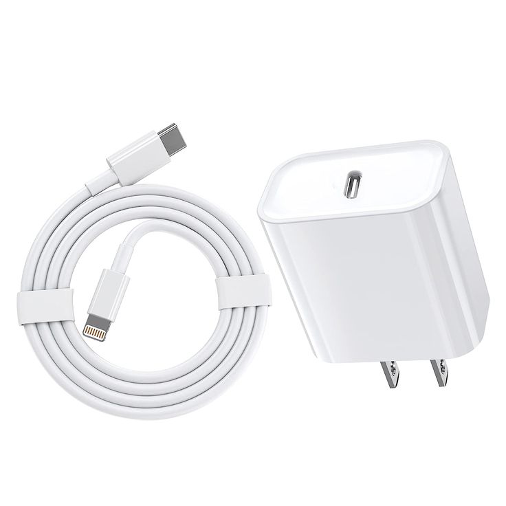 an apple charger and usb cable with the adapter plugged in to it