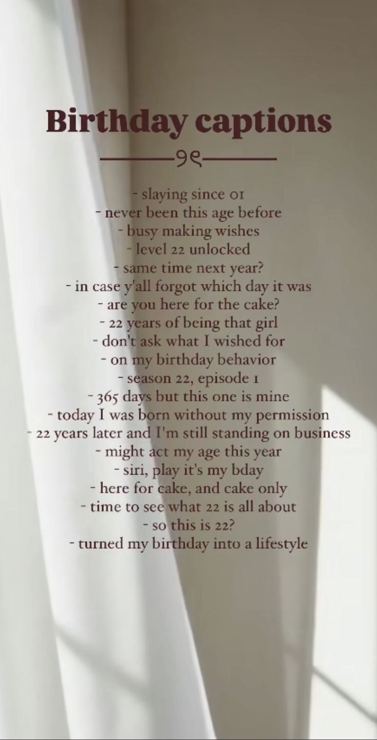 a poem written in the language of birthday captions on a white sheeted wall