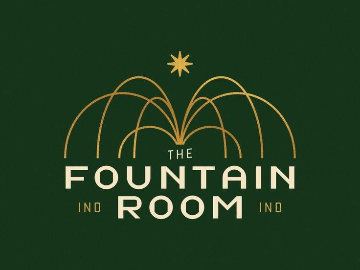 the fountain and room logo on a dark green background with gold foil lettering that reads,'the fountain and room inc '